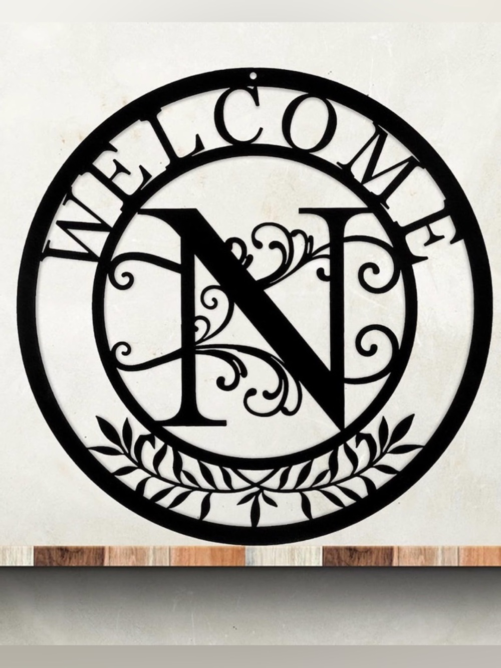 Black Metal 'Welcome' Monogram N Wall Sign